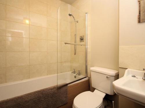 e bagno con servizi igienici, doccia e lavandino. di The Coach House - Uk38000 a Kirkcowan