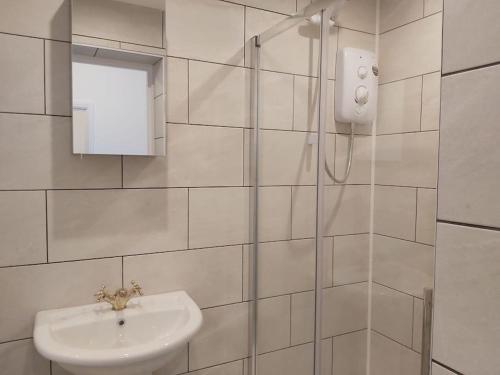 y baño con lavabo y ducha. en Flat 7 - Newly Renovated, en Portsmouth