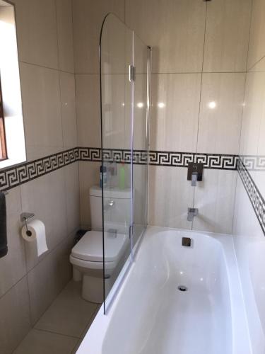 a bathroom with a bath tub and a toilet at Alendo Apartments in Johannesburg