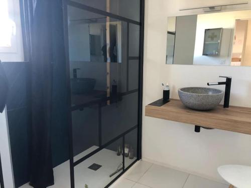 a bathroom with a sink and a mirror at Belle Villa Baraka centre-ville in Salon-de-Provence