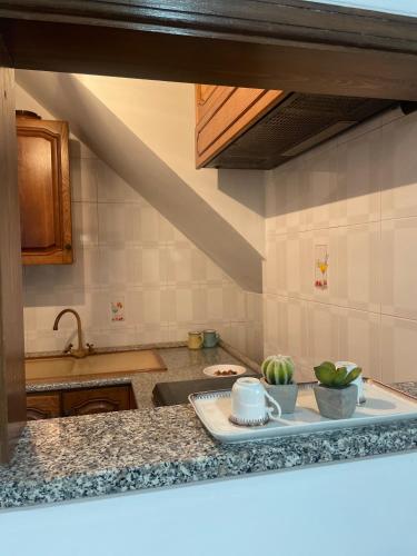 a kitchen with a counter top with a plate on it at Vico Gioia in Roccasicura
