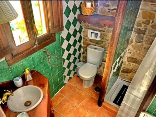 uma pequena casa de banho com WC e lavatório em Casa do Duende em Tejedo