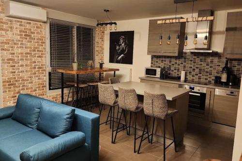リヨンにあるAppartement Voie Lactée Lyonのキッチン(ソファ、テーブル付)