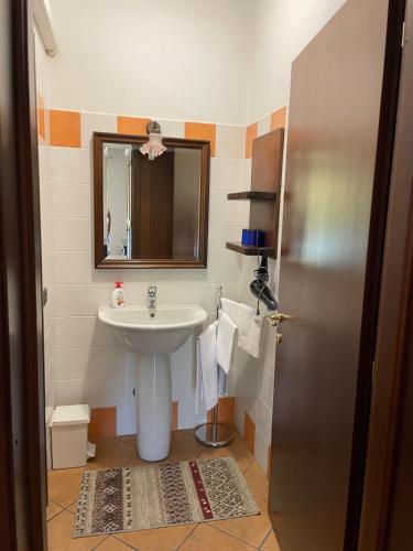 a bathroom with a sink and a mirror at Agriturismo Le Viole in Barolo