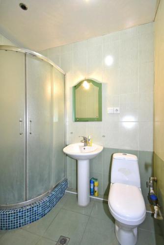 a bathroom with a toilet and a sink and a shower at Apartment in Yerevan ,Argishti Street,Centre,NEW Building in Yerevan