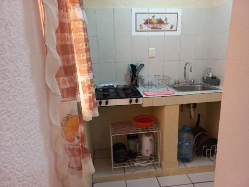 eine Küche mit einer Spüle und einer Arbeitsplatte in der Unterkunft Beautiful apartment. 5 minutos Aeropuerto Internacional de la Ciudad de México in Mexiko-Stadt