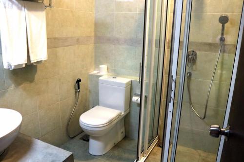 uma pequena casa de banho com WC e chuveiro em Hotel Hill Top em Kandy