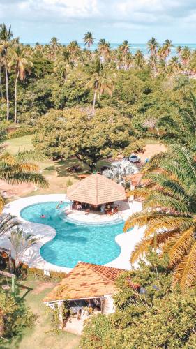 an aerial view of a swimming pool at a resort at Eco Pousada Paraíso dos Coqueirais in Japaratinga