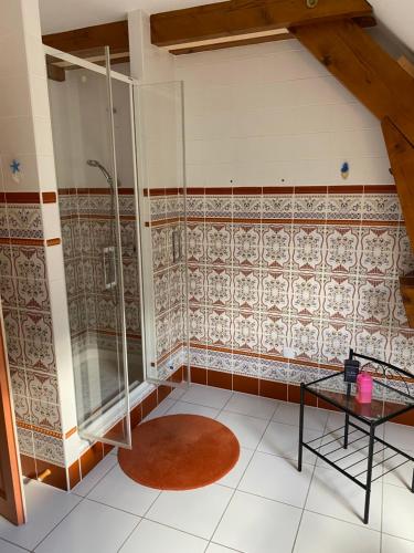 bagno con doccia e porta in vetro di La Gibriaçoise a Gevrey-Chambertin