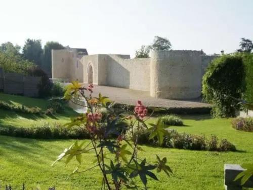 un jardín con un edificio de fondo en Petite maison de ville au calme en Brie-Comte-Robert