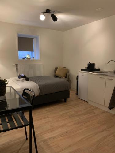 Tempat tidur dalam kamar di Studio in the city center of Leeuwarden