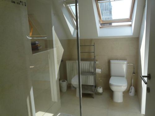 a small bathroom with a toilet and a window at ABC Apartment in Blankenberge