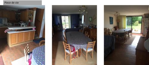 - deux photos d'une cuisine et d'un salon avec une table dans l'établissement Maison Port du Crouesty Morbihan, à Arzon