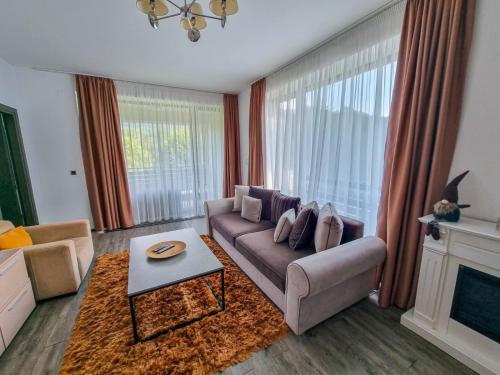 a living room with a couch and a fireplace at Silver Mountain G1 21 R in Poiana Brasov