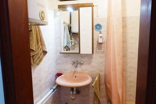 a small bathroom with a sink and a mirror at STUDIO STUDIO + in Vrbas
