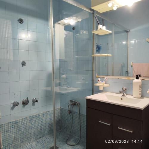 a bathroom with a glass shower and a sink at Apto Barcelona C R in Santa Coloma de Gramanet