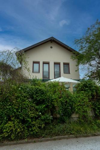 a white house with bushes in front of it at Ferienhaus Tolazzi in Arnoldstein