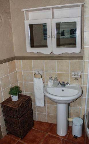 a bathroom with a sink and a mirror at Siesta Guesthouse & Wedding Venue - Frankfort in Frankfort