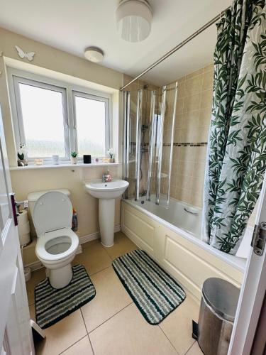 a bathroom with a toilet and a shower and a sink at DARTFORD CROSSING The BRIDGE PLACE - CONTRACTORS FAVOURITE in Kent