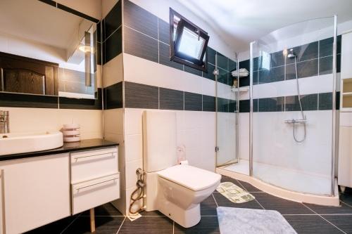 W łazience znajduje się toaleta, prysznic i umywalka. w obiekcie Chic Flat w Terrace Garden Fireplace in Nature w mieście Izmit