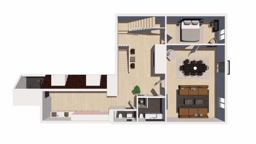 un dibujo de un plano del suelo de una casa en Modern 3BR Duplex Flat in Nyhavn w Private Balcony, en Copenhague