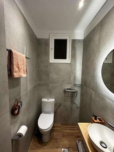 a bathroom with a toilet and a sink at Theodore's cosy apartment in Corfu