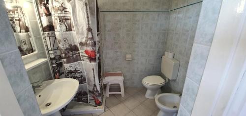 a bathroom with a sink and a toilet and a shower at Hotel Le Ghiaie in Portoferraio