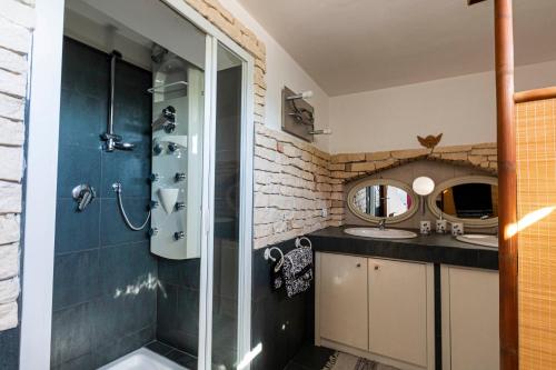La salle de bains est pourvue d'une douche et d'un lavabo. dans l'établissement Prestigioso Casale Castello Alma, à Ponticelli