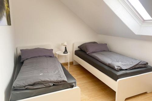 een slaapkamer met 2 bedden op een zolder bij Nice Apartment in Zwickau in Zwickau