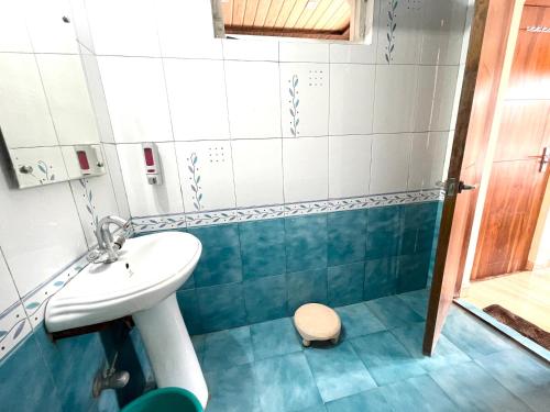 ein Bad mit einem Waschbecken und einem WC in der Unterkunft HOTEL PRINCE ! NAINITAL Mall Road-prime-location in-front-of-Naini-lake hygiene-and-spacious-room in Nainital