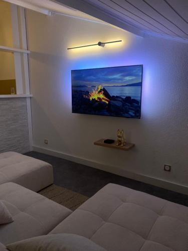 Una televisión o centro de entretenimiento en Le Foyer d'Or - Hypercentre & Confort