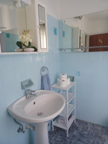 a bathroom with a white sink and a mirror at Helen Apartments in Crikvenica