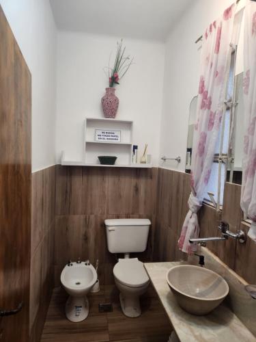 a bathroom with a toilet and a sink at LOS OLIVARES. SAN LORENZO in Salta