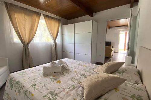 a bedroom with a large bed with a white bedspread at 2 Bedroom Country House Near Fataga & Maspalomas in Artedara