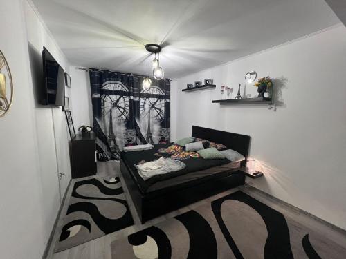 um quarto com uma cama no canto de um quarto em Apartament Maria em Baile Govora