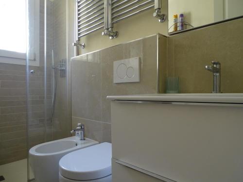 y baño con aseo blanco y lavamanos. en Il Gallo, en San Casciano in Val di Pesa