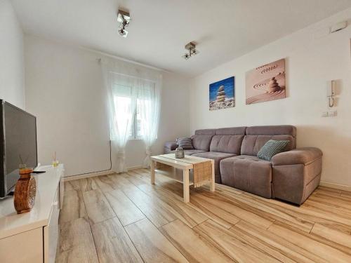 ein Wohnzimmer mit einem Sofa und einem TV in der Unterkunft CAROLINAS SUIT in Alicante
