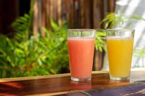 two glasses of drinks sitting on a table at Hotelito El Cuyo in El Cuyo