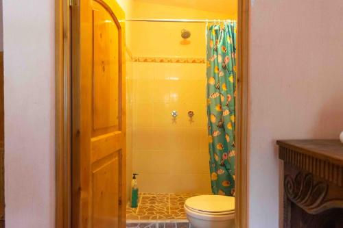 a bathroom with a toilet and a shower at Casa Esperanza in Panajachel