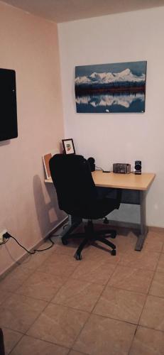 un bureau avec un bureau, une chaise et un tableau dans l'établissement Alojamientos holgo, à Ciudad Juárez