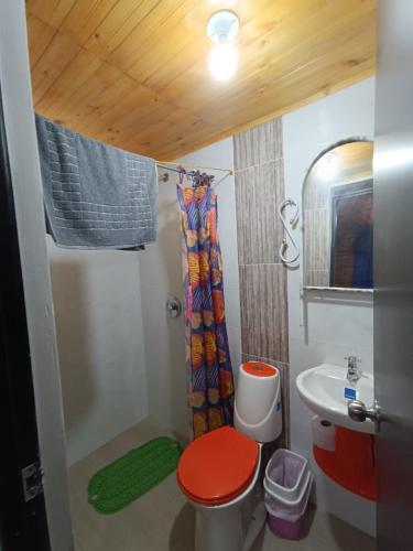 a small bathroom with a toilet and a sink at El encanto in Paipa
