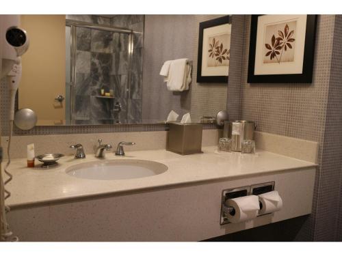 a bathroom with a sink and a mirror at Pleasant Unit at New York New York Strip Las Vegas in Las Vegas