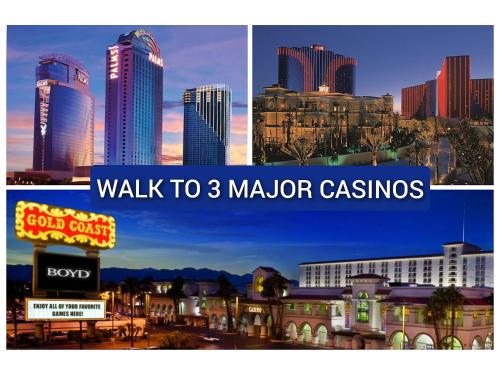 a group of four pictures of a city at UPGRADED & STYLISH, POOL, HOT TUB, WALK TO STRIP! in Las Vegas