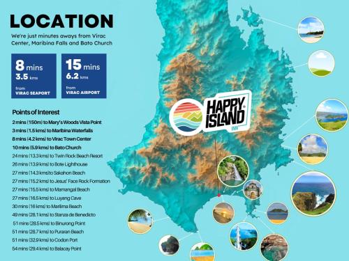 a map of the uk with different things on it at Happy Island Inn in Virac
