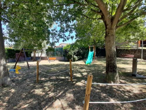 a playground with swings under a tree at Apartaments Vall del Corb 1 Garrotxa in San Miguel del Corp