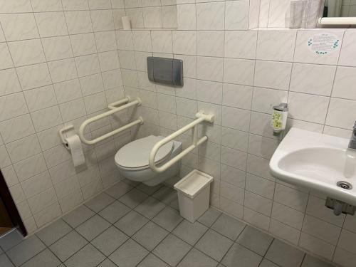 a bathroom with a toilet and a sink at Hotel am Stimbergpark in Oer-Erkenschwick