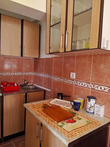 a kitchen with a sink and a counter top at SeaView Zelenika in Herceg-Novi