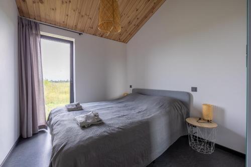 a bedroom with a large bed and a window at Lielpīles in Radziņciems