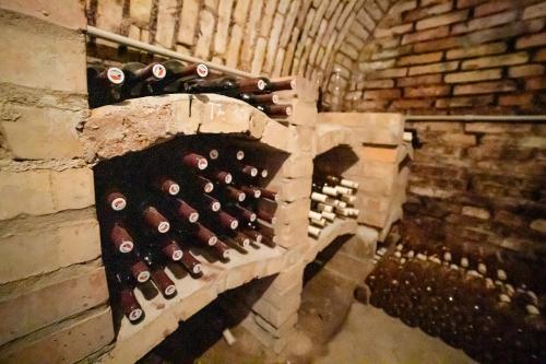 a wine cellar with a bunch of wine bottles at Vinný sklep Kovárna in Rohatec