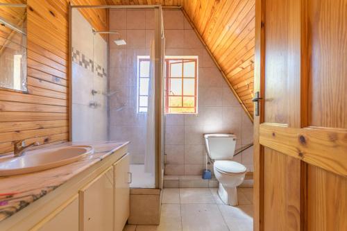 y baño con aseo, lavabo y ducha. en Royal Olympia Lodges & Safaris RSA, en Sandton